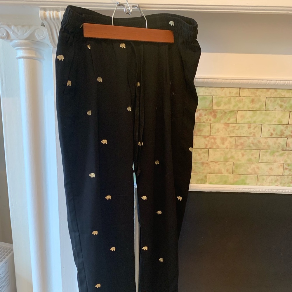 Gold embroidered black slouchy pants